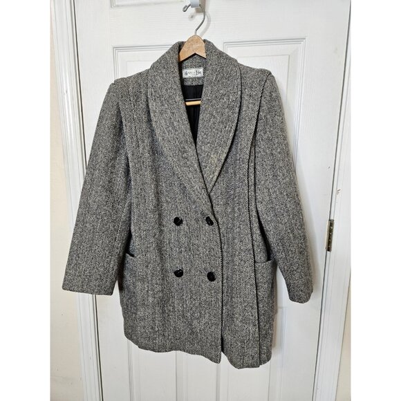 Herman Kay Wool Pea Coat  Jacket Gray  4 Button Closure USA VINTAGE 90S SEE MEAS - Picture 1 of 10